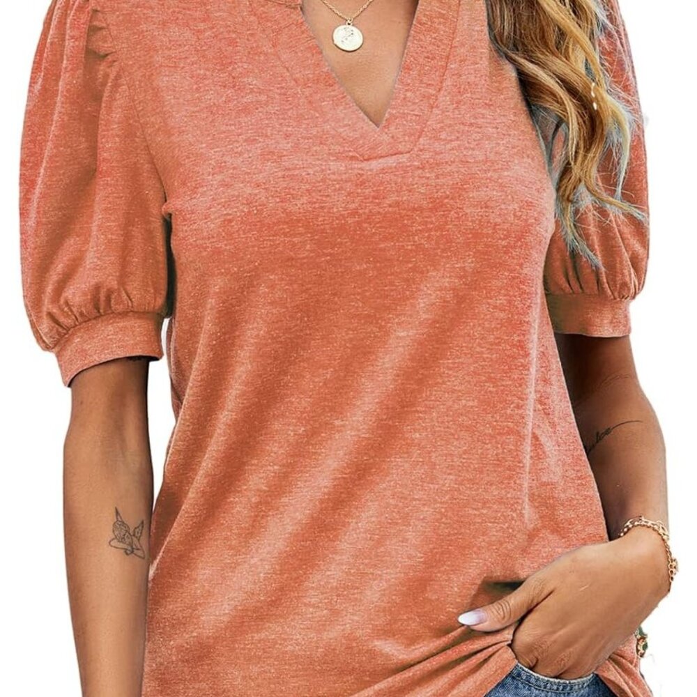 Heather Orange Puff Sleeve Tee